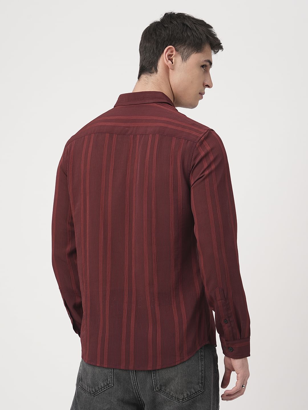 Dapper Auburn Red Striped Crepe Shirt