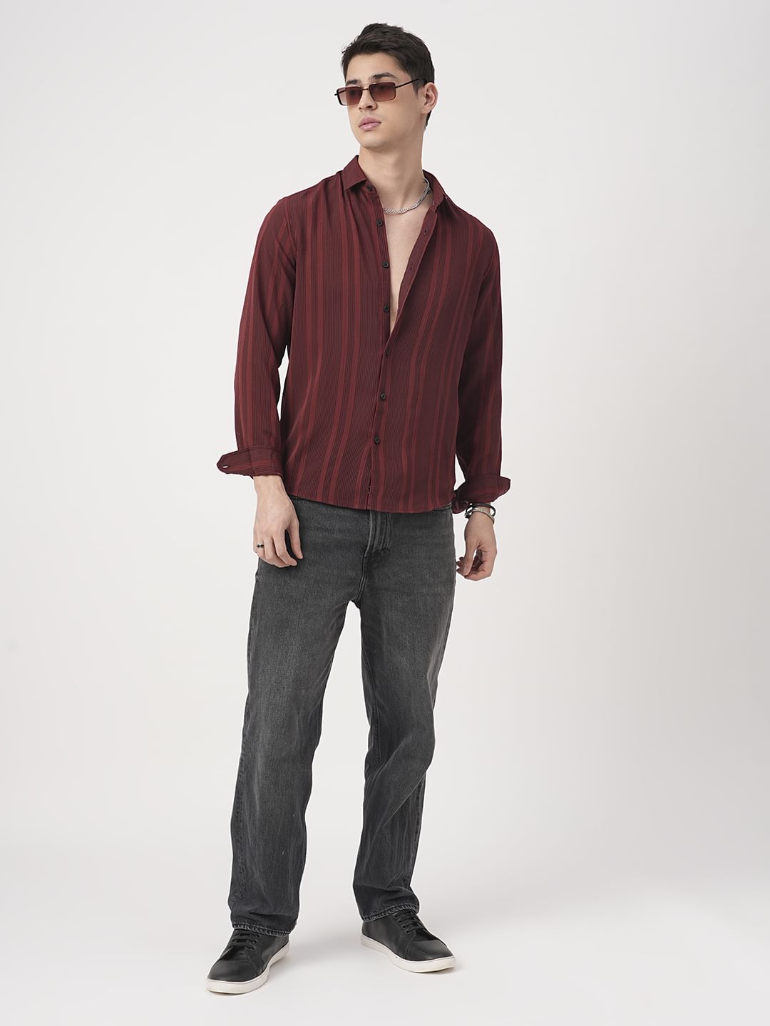 Dapper Auburn Red Striped Crepe Shirt