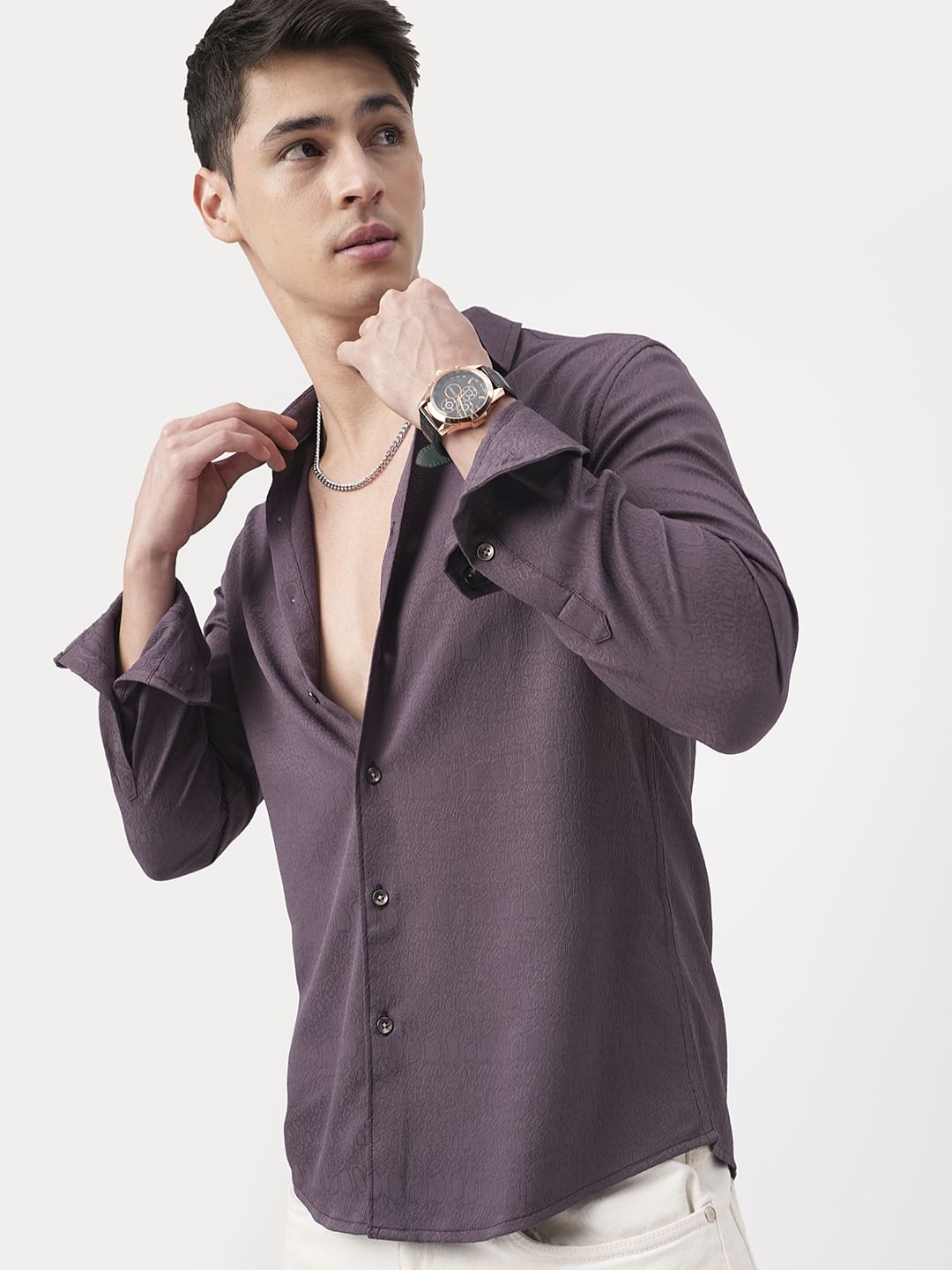 Snazzy Plum Textured Shirt