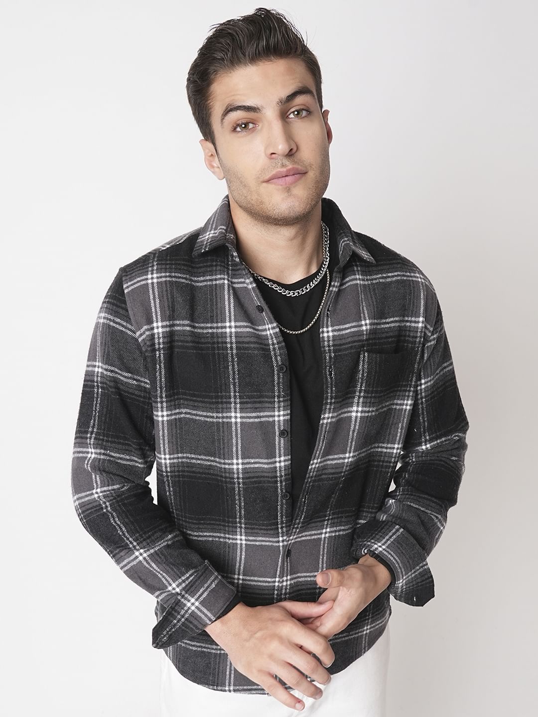 Super Soft Black & Grey Tartan Checked Flannel Shirt
