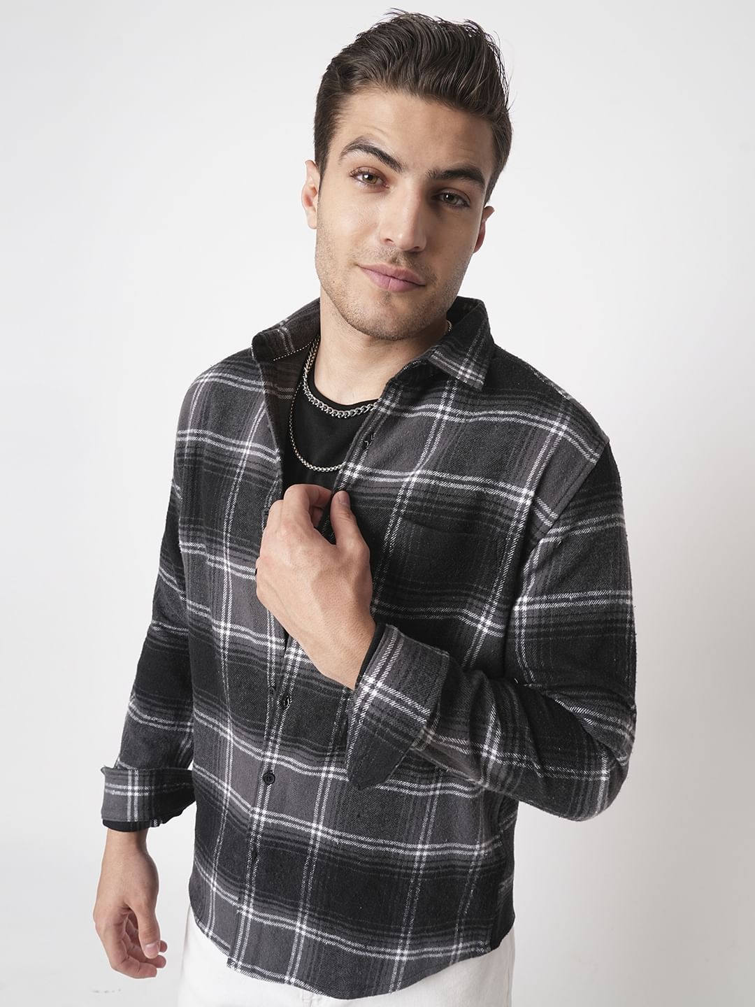 Super Soft Black & Grey Tartan Checked Flannel Shirt