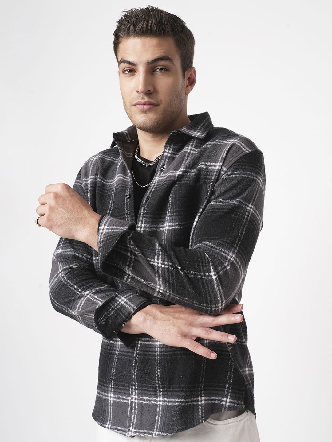 Super Soft Black & Grey Tartan Checked Flannel Shirt