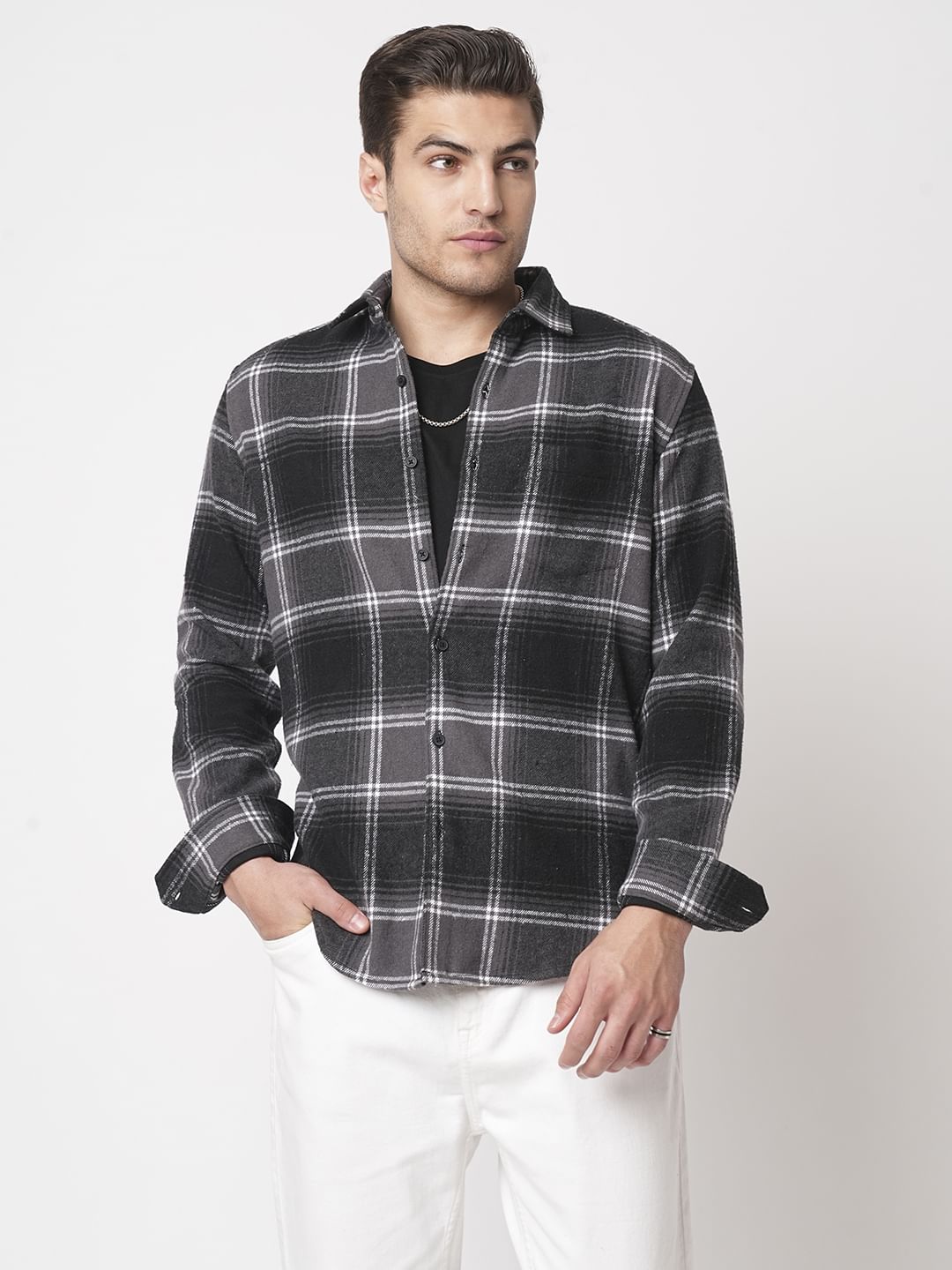 Super Soft Black & Grey Tartan Checked Flannel Shirt