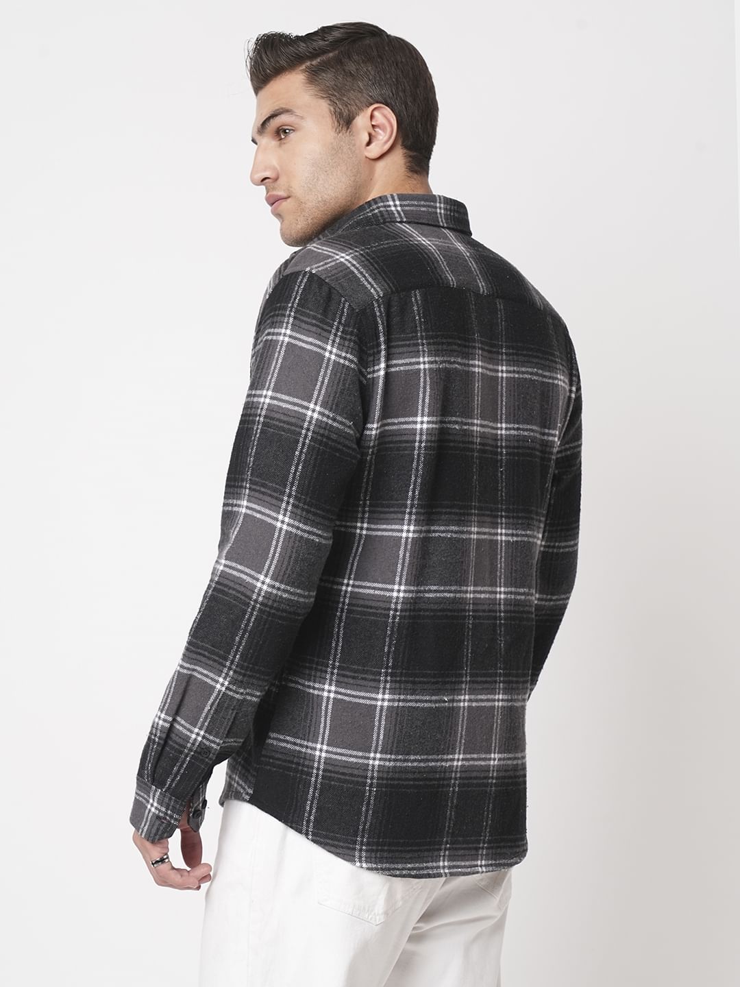 Super Soft Black & Grey Tartan Checked Flannel Shirt