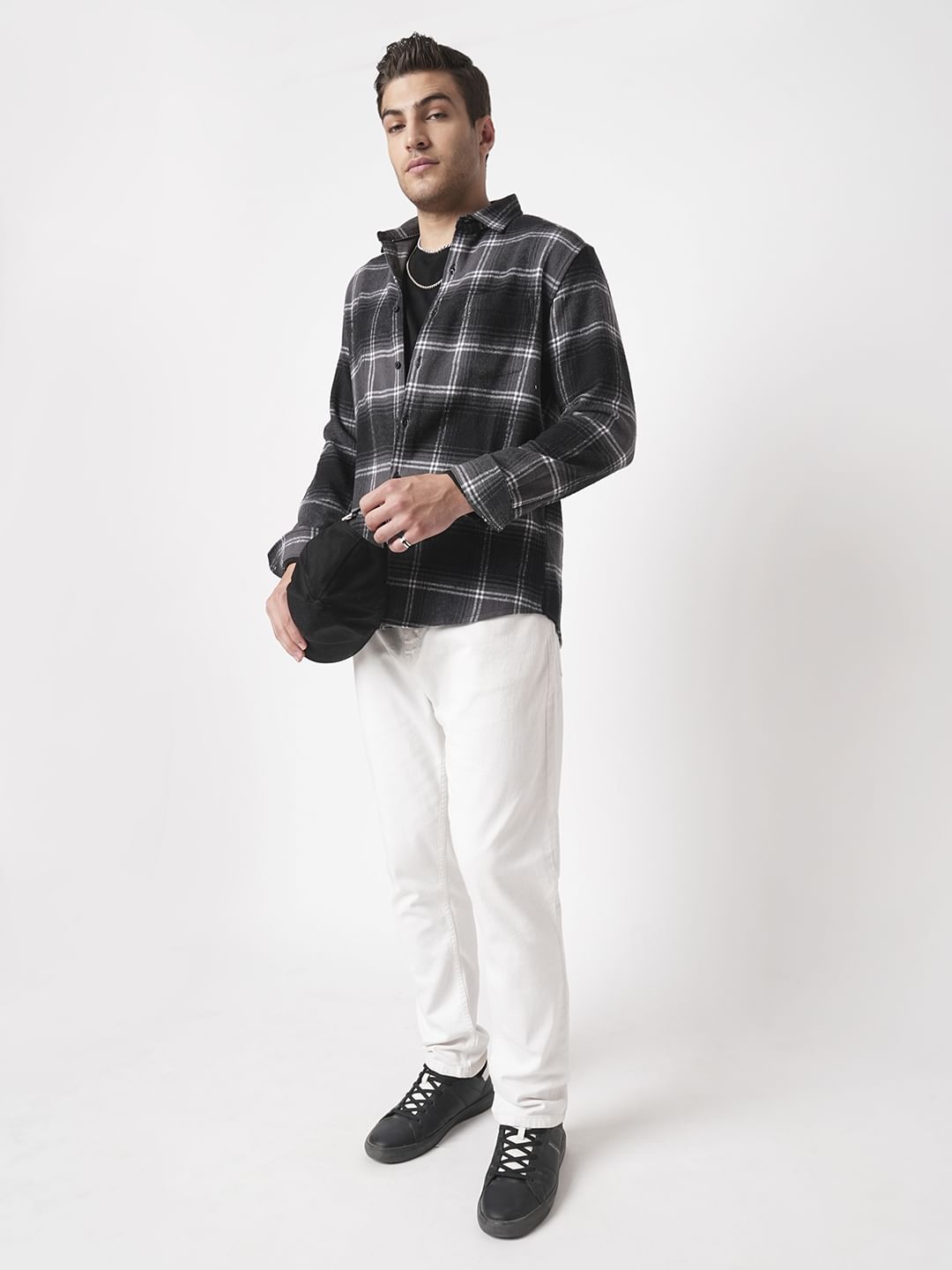 Super Soft Black & Grey Tartan Checked Flannel Shirt