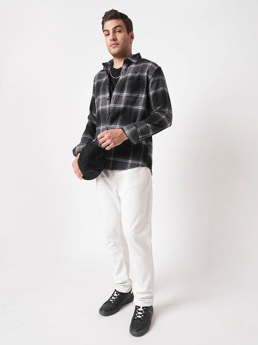 Super Soft Black & Grey Tartan Checked Flannel Shirt