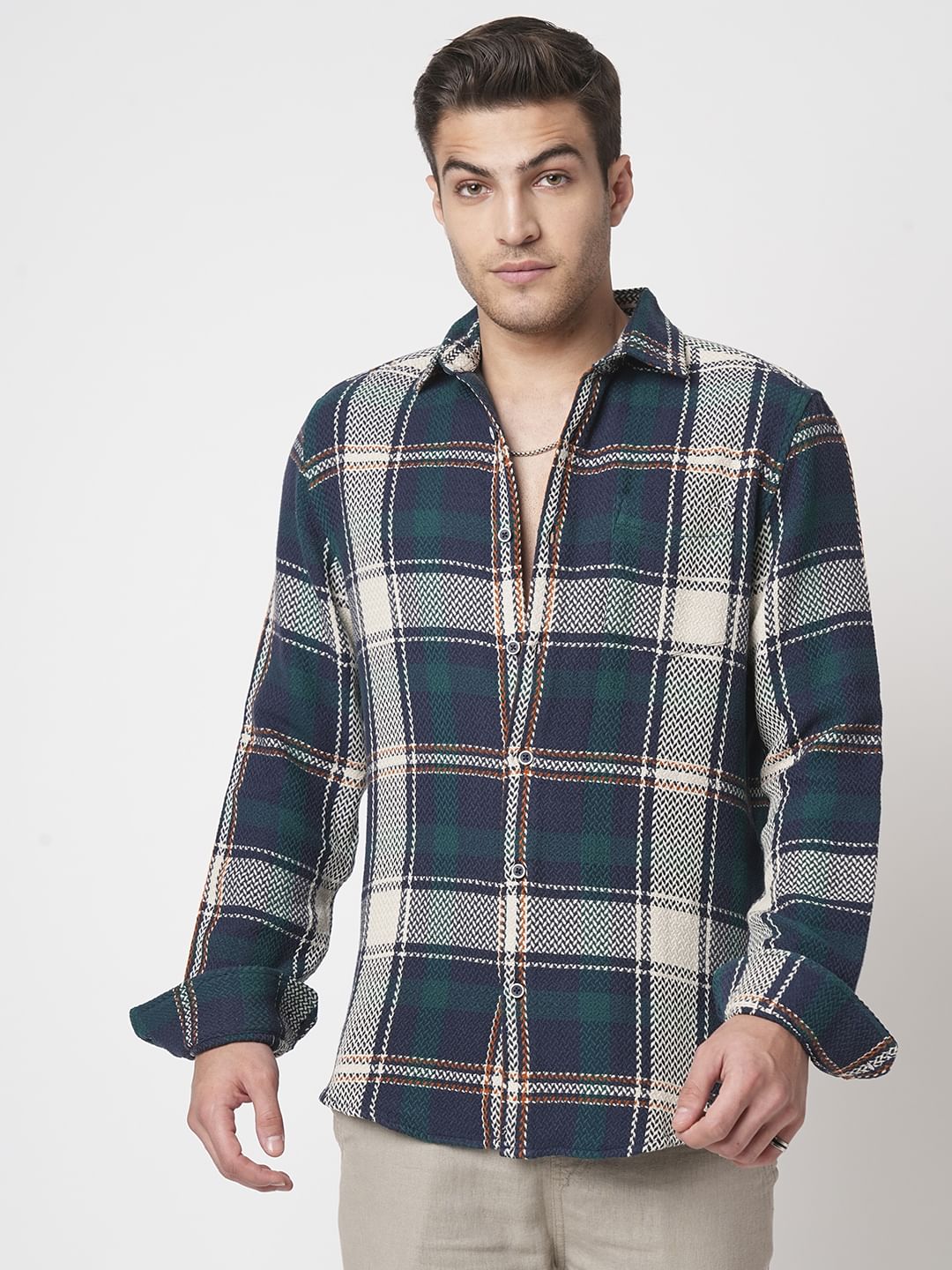 Multicolour Tweed Checks Flannel Shirt