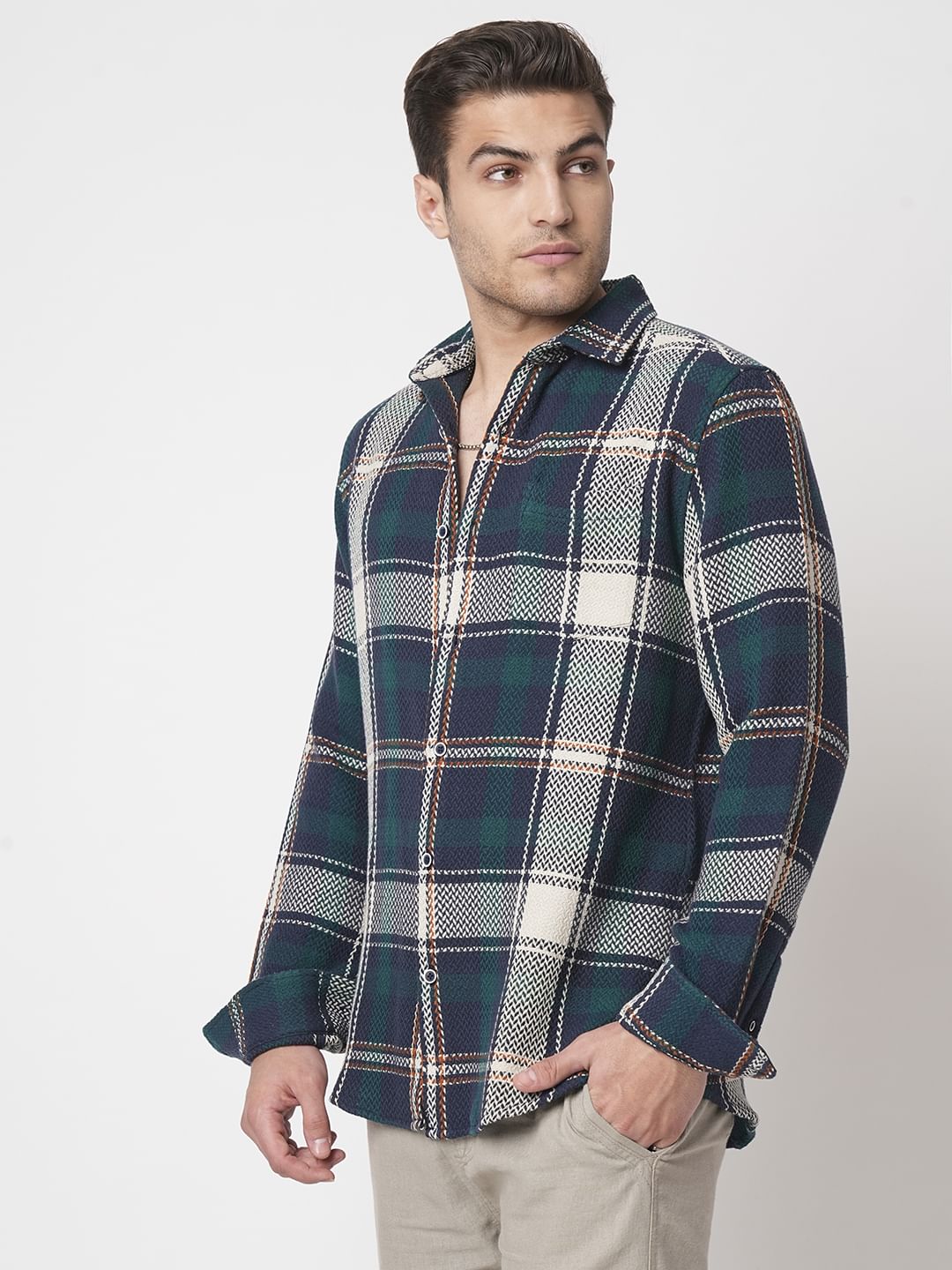 Multicolour Tweed Checks Flannel Shirt