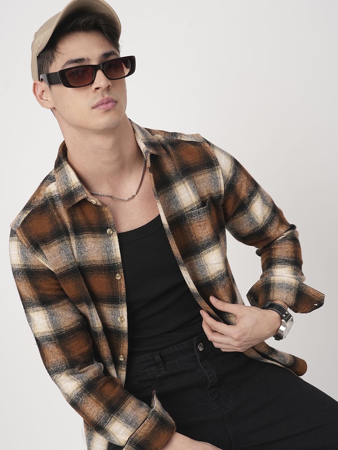 Super Soft Rust Brown Tartan Checked Flannel Shirt