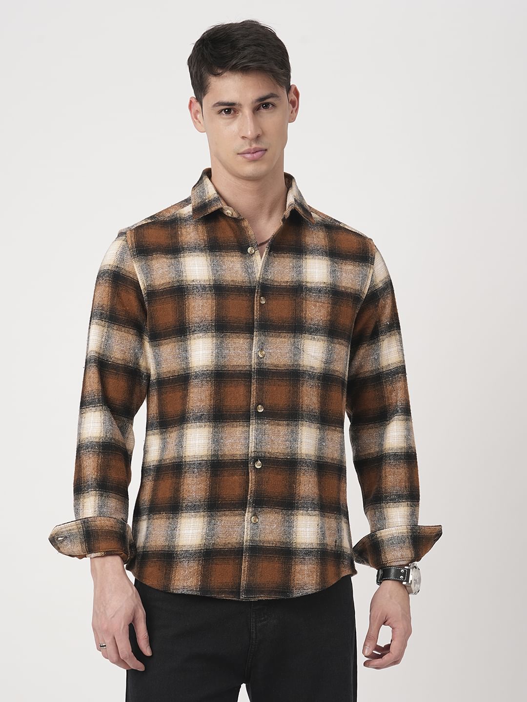 Super Soft Rust Brown Tartan Checked Flannel Shirt