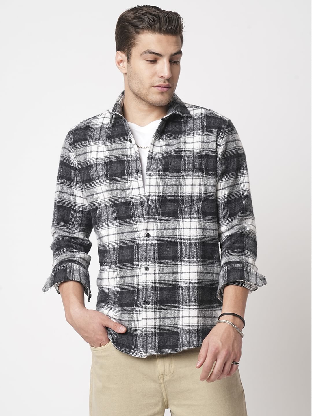 Super Soft Black & White Tartanique Checks Flannel Shirt