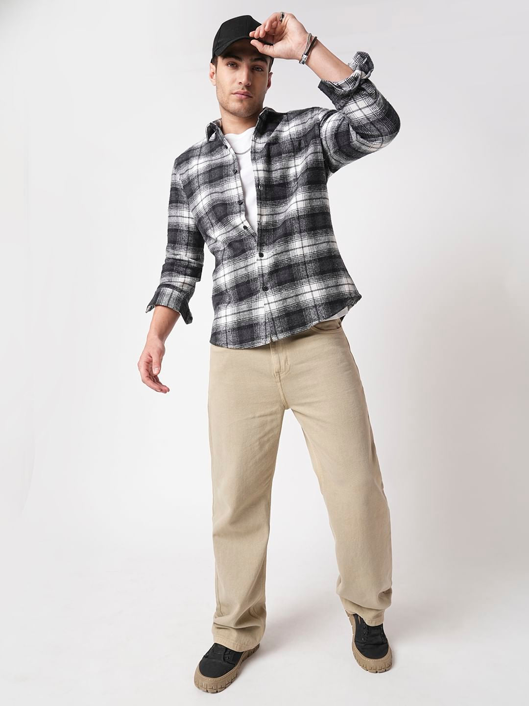 Super Soft Black & White Tartanique Checks Flannel Shirt