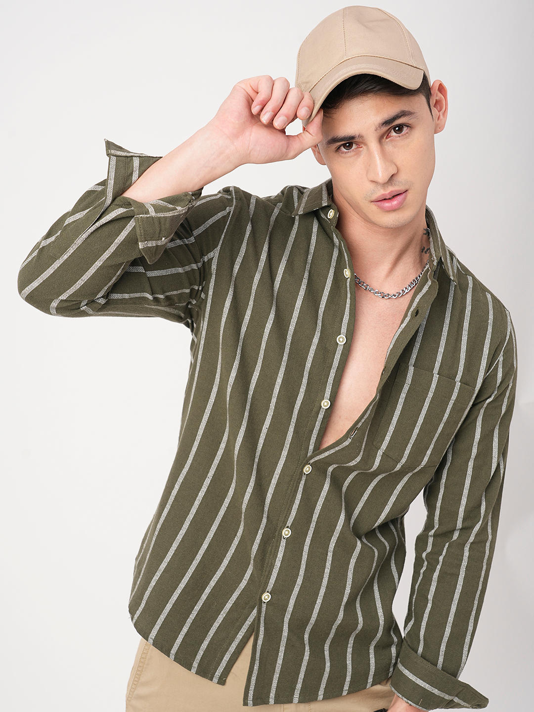 Seaweed Green Chalk Striped Shirt