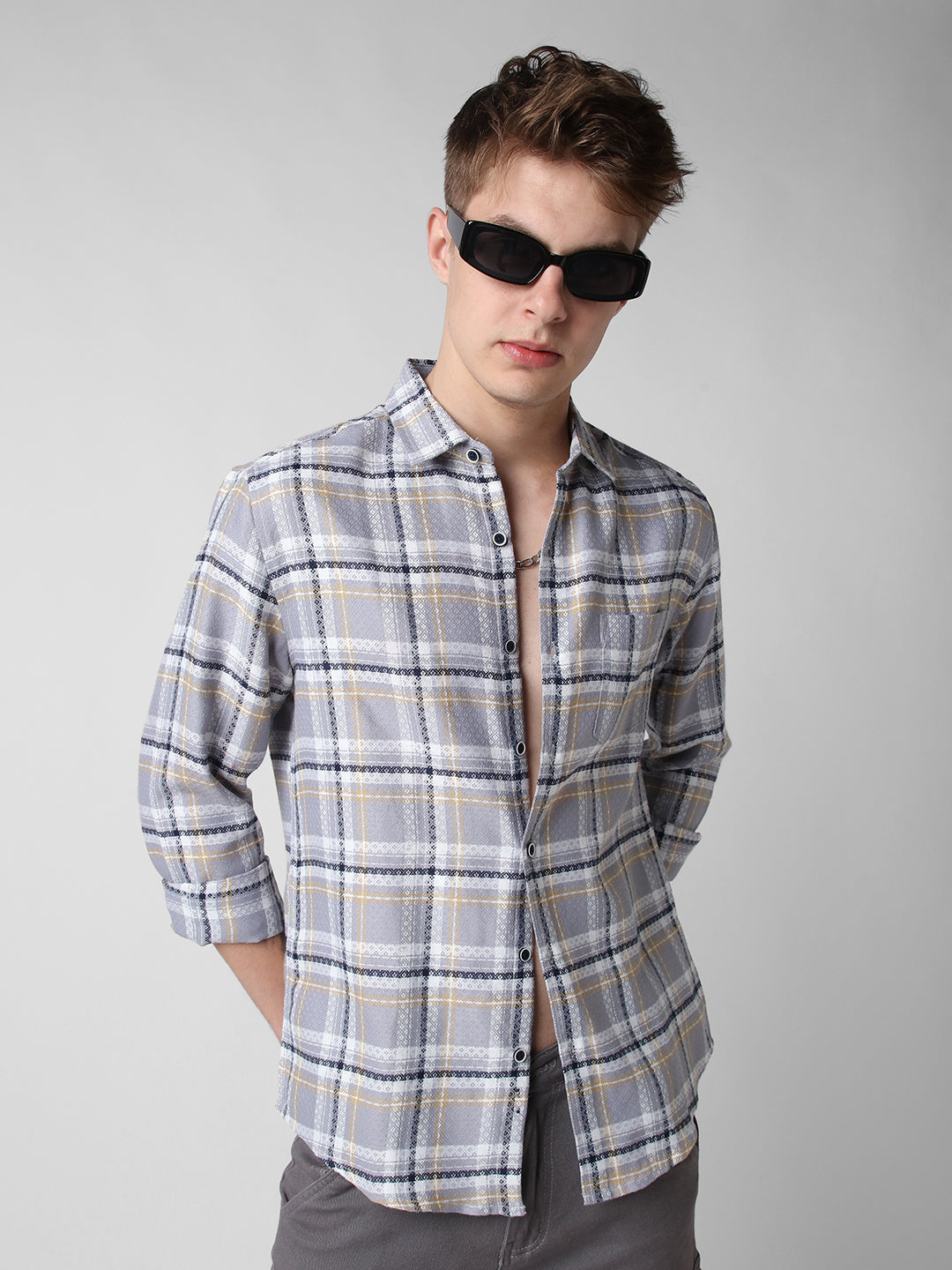Fossil Grey Diamond Jacquard Checkered Shirt