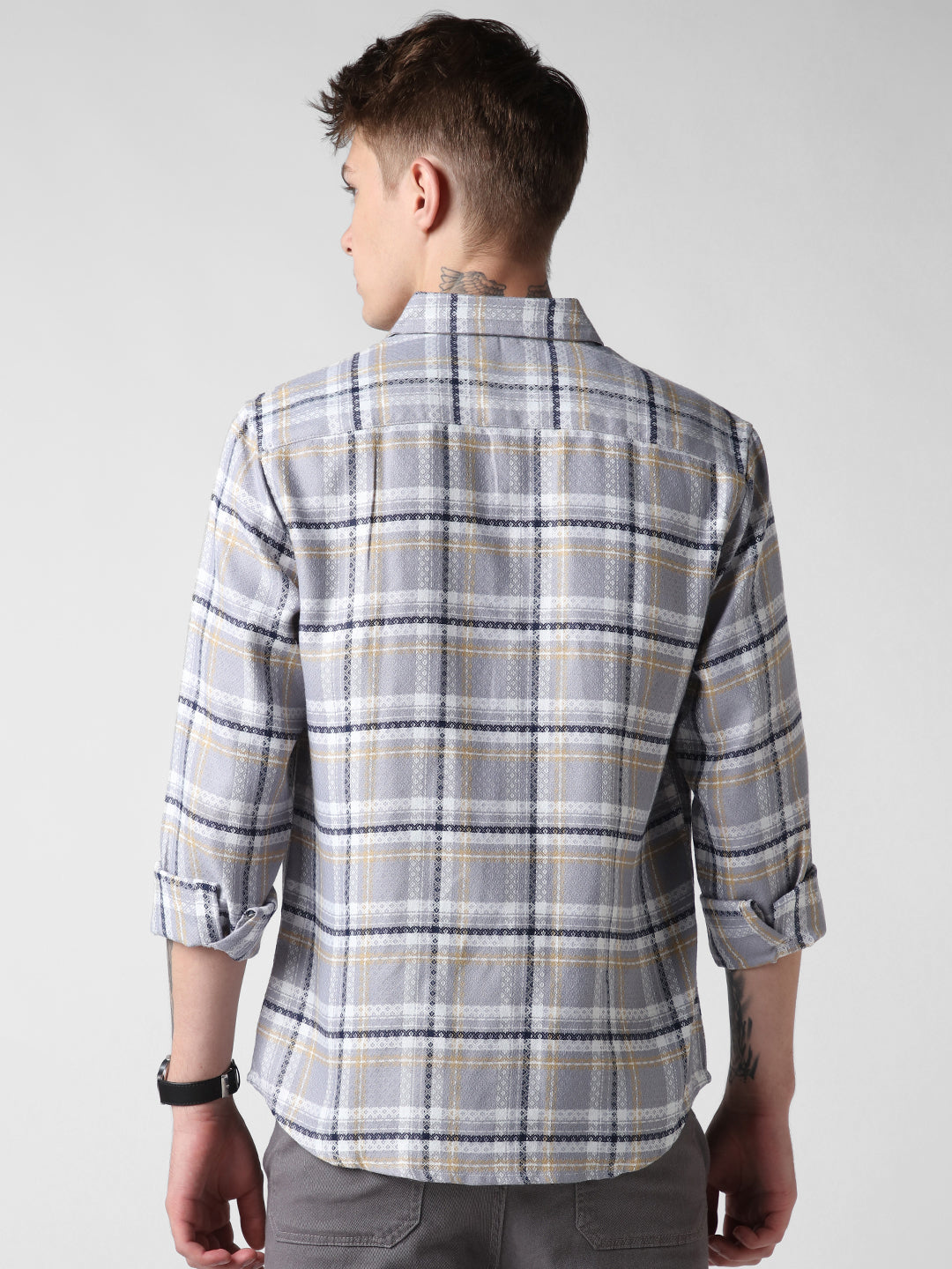 Fossil Grey Diamond Jacquard Checkered Shirt