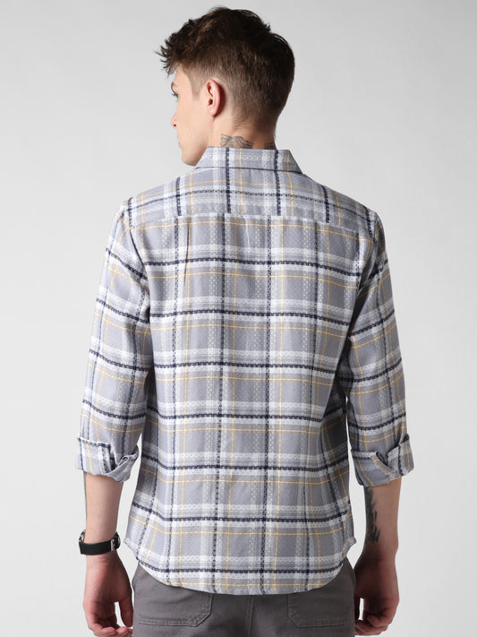 Fossil Grey Diamond Jacquard Checkered Shirt