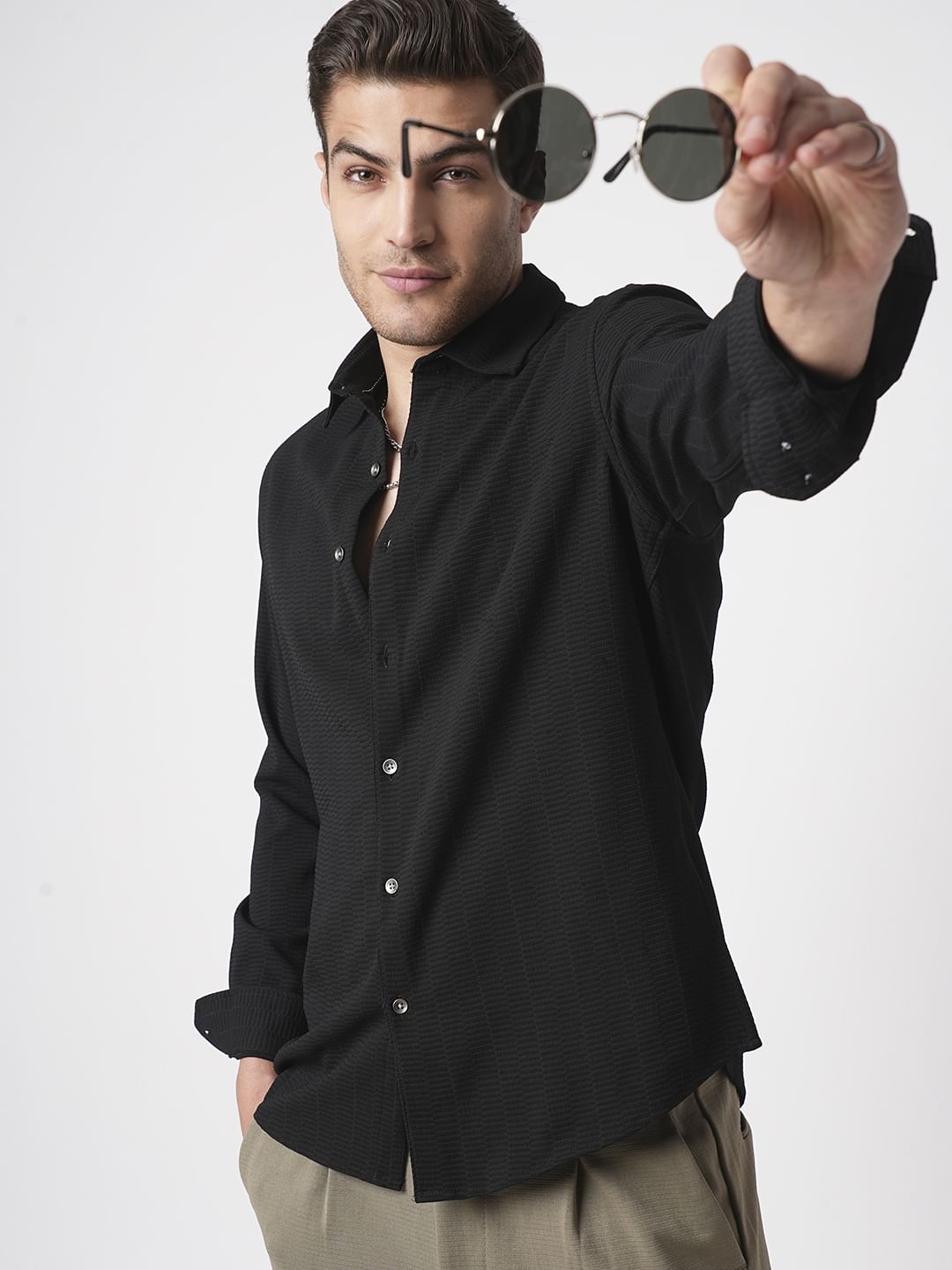 Midnight Black Textured Shirt