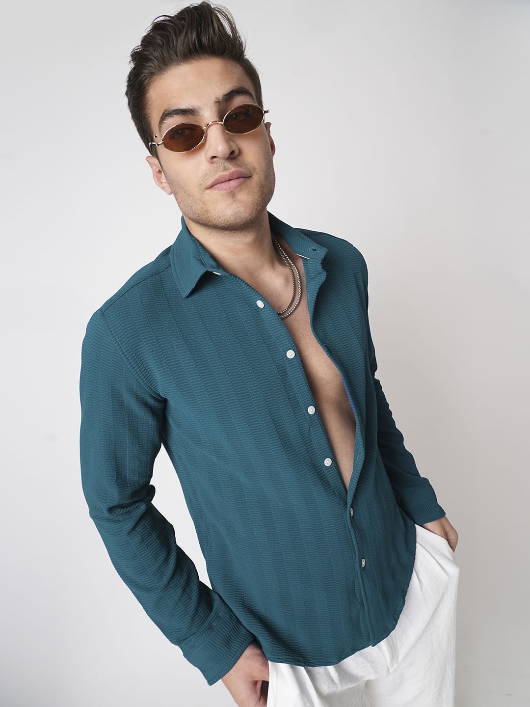 Teal Blue Textured Shirt