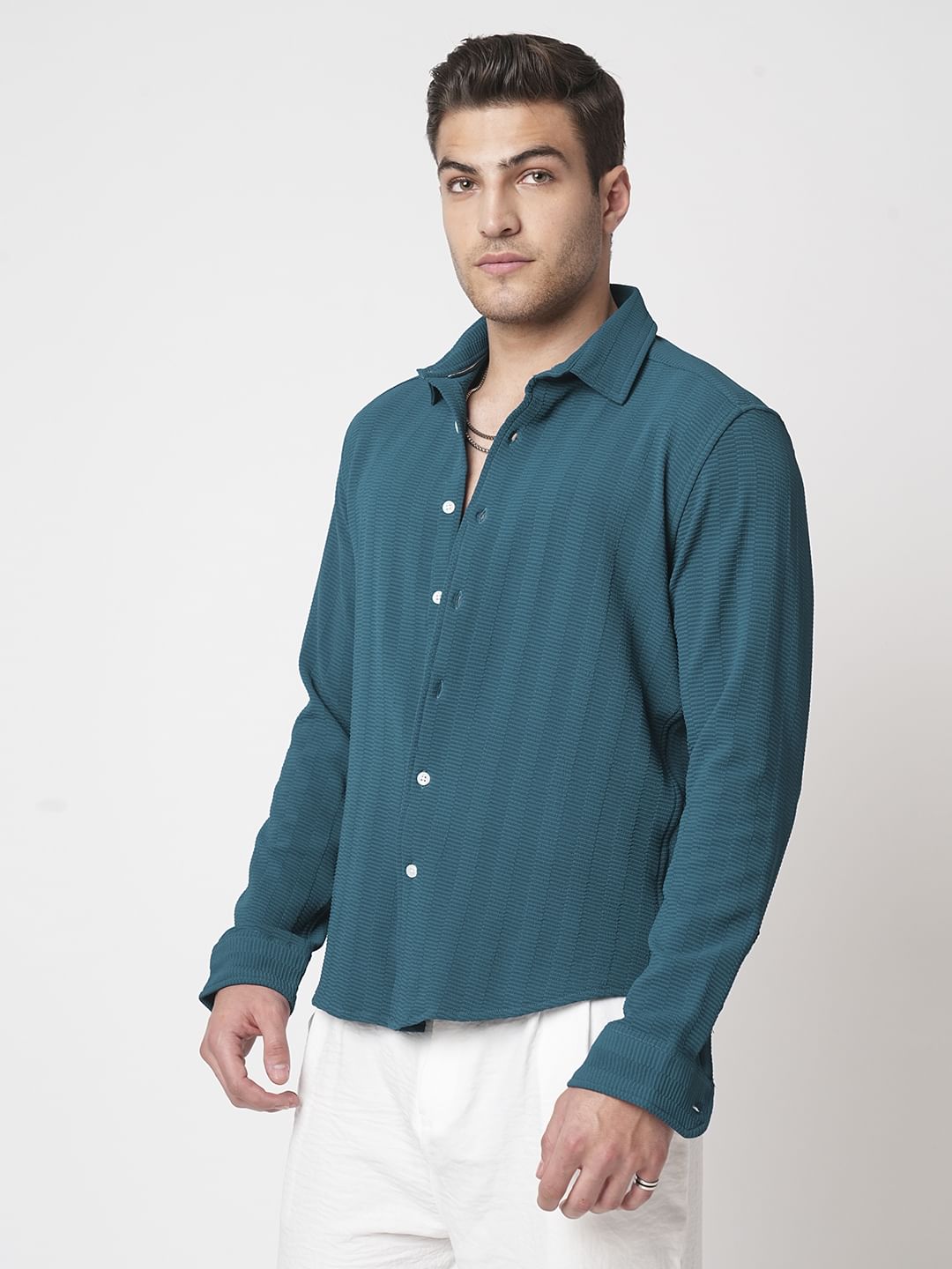 Teal Blue Textured Shirt