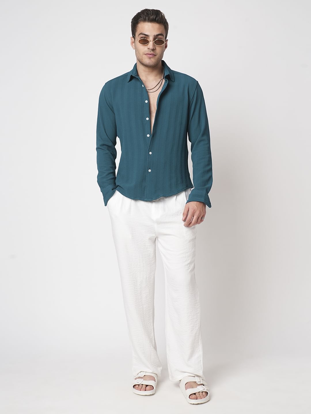 Teal Blue Textured Shirt