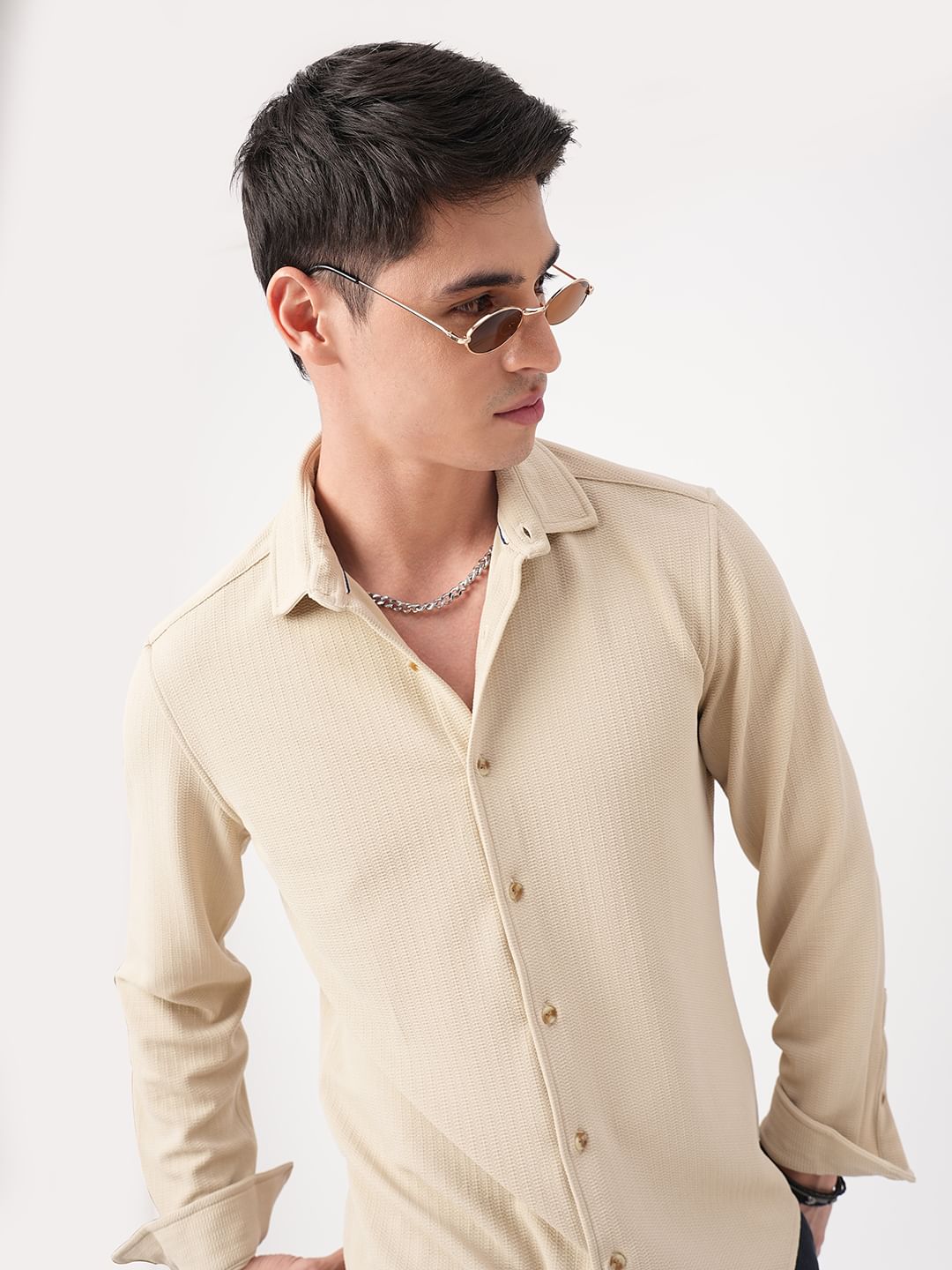 Bisque Beige Textured Shirt