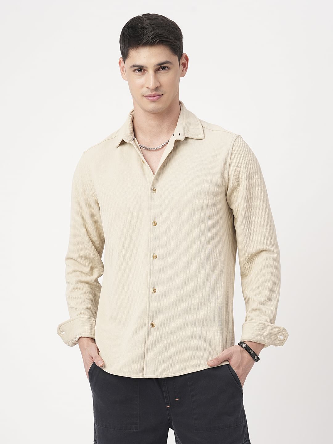 Bisque Beige Textured Shirt
