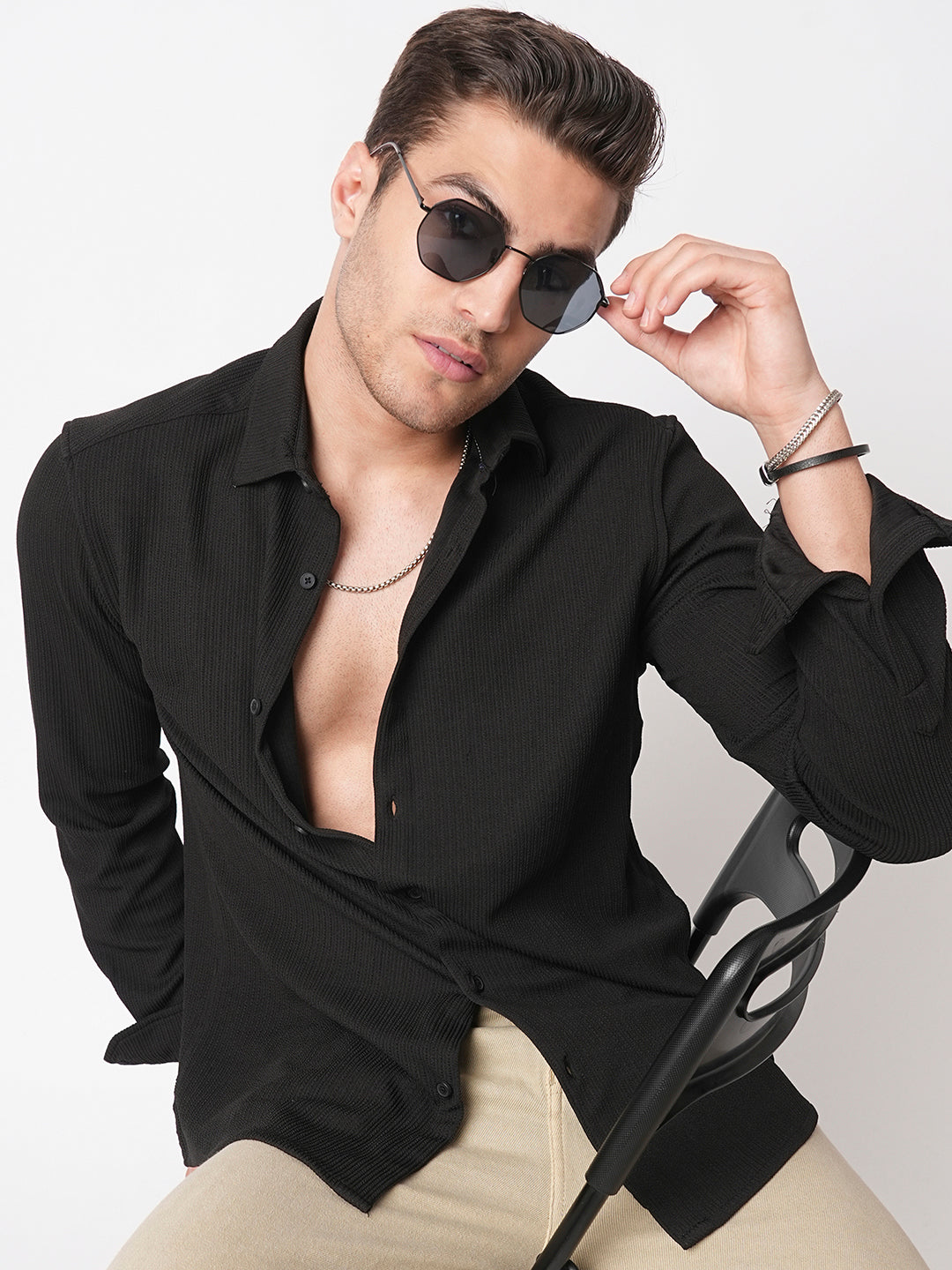 Jade Black Textured Shirt