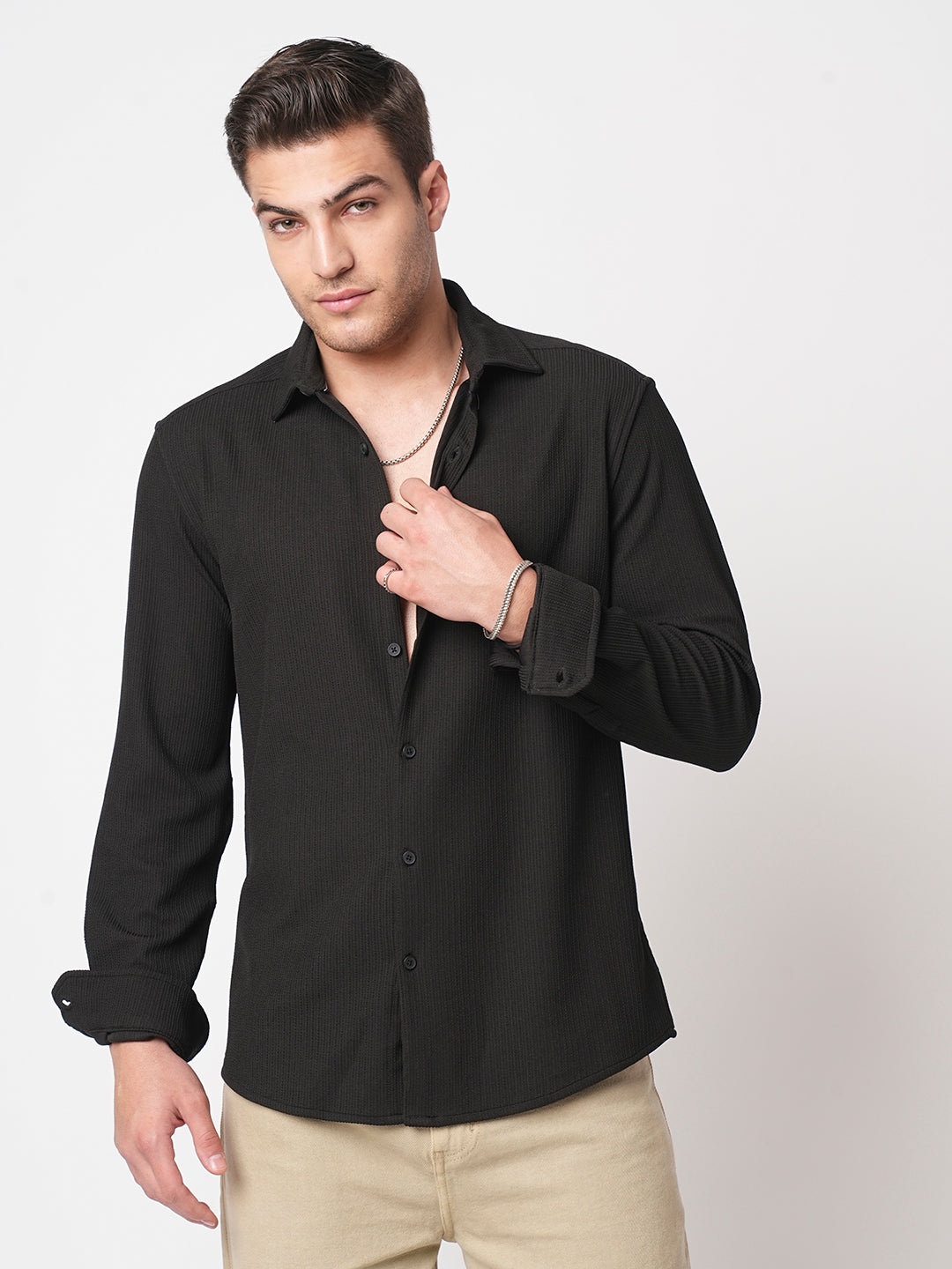 Jade Black Textured Shirt