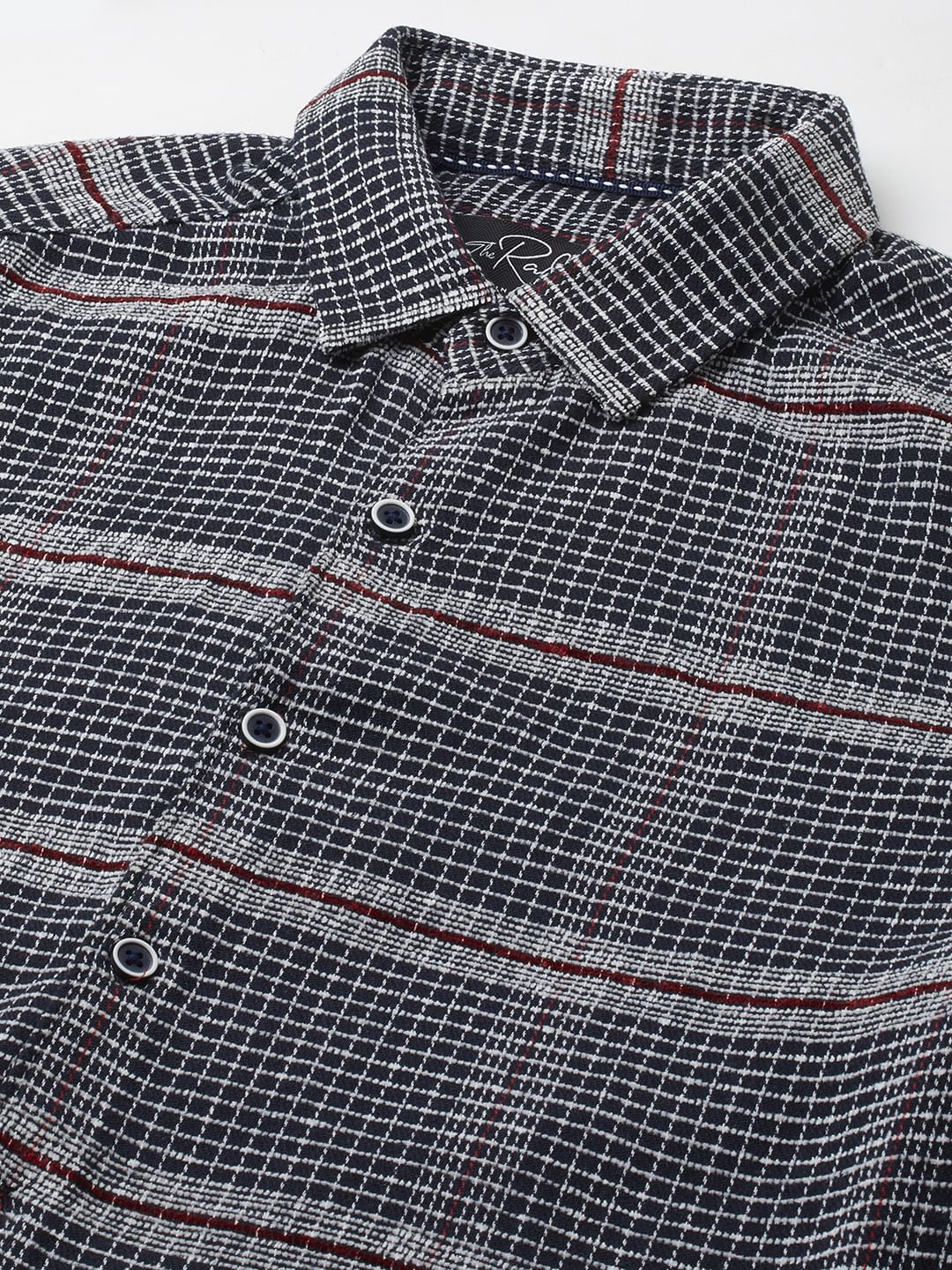 Panache Textured Mini Checks Navy Shirt