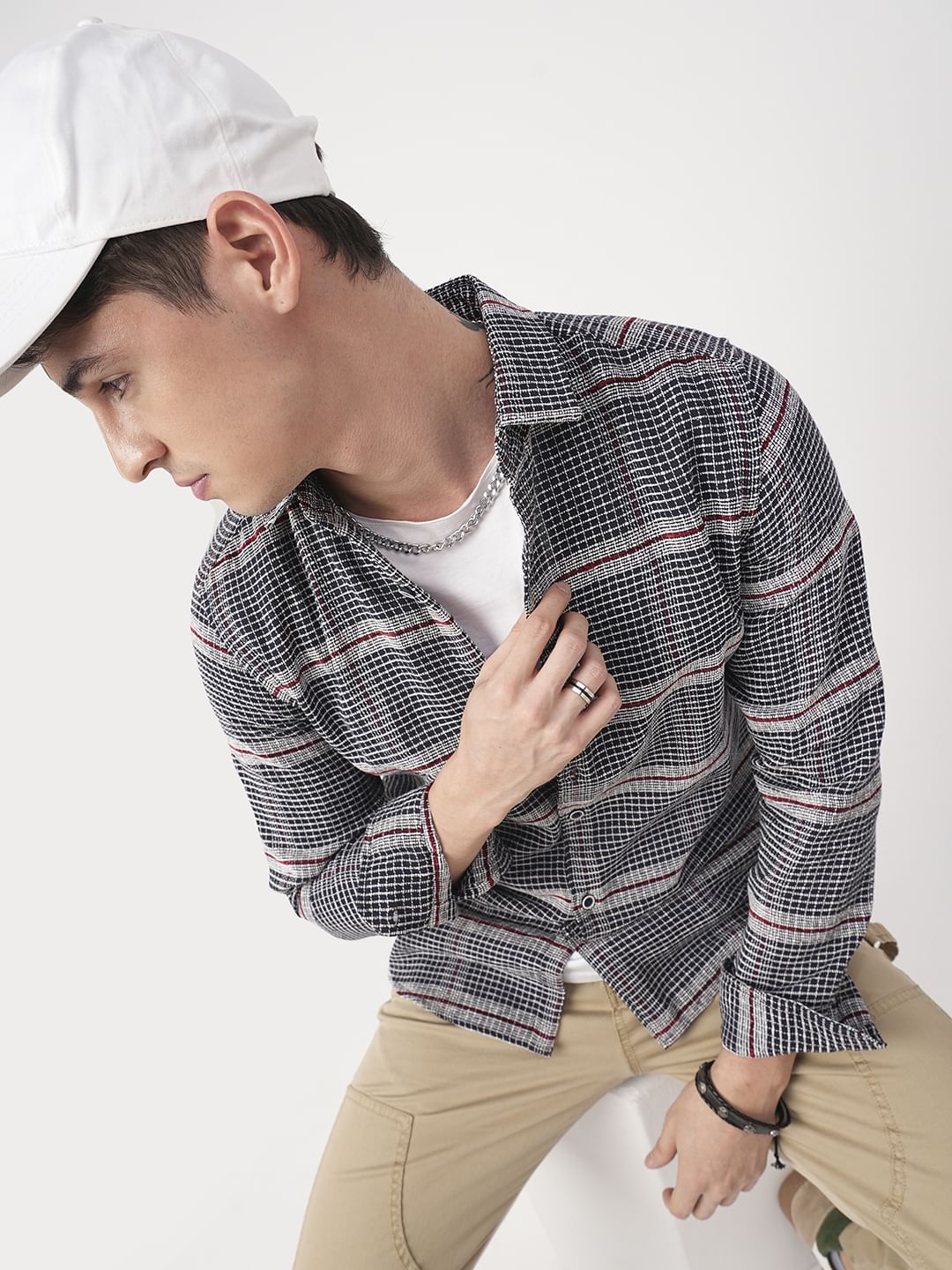 Panache Textured Mini Checks Navy Shirt