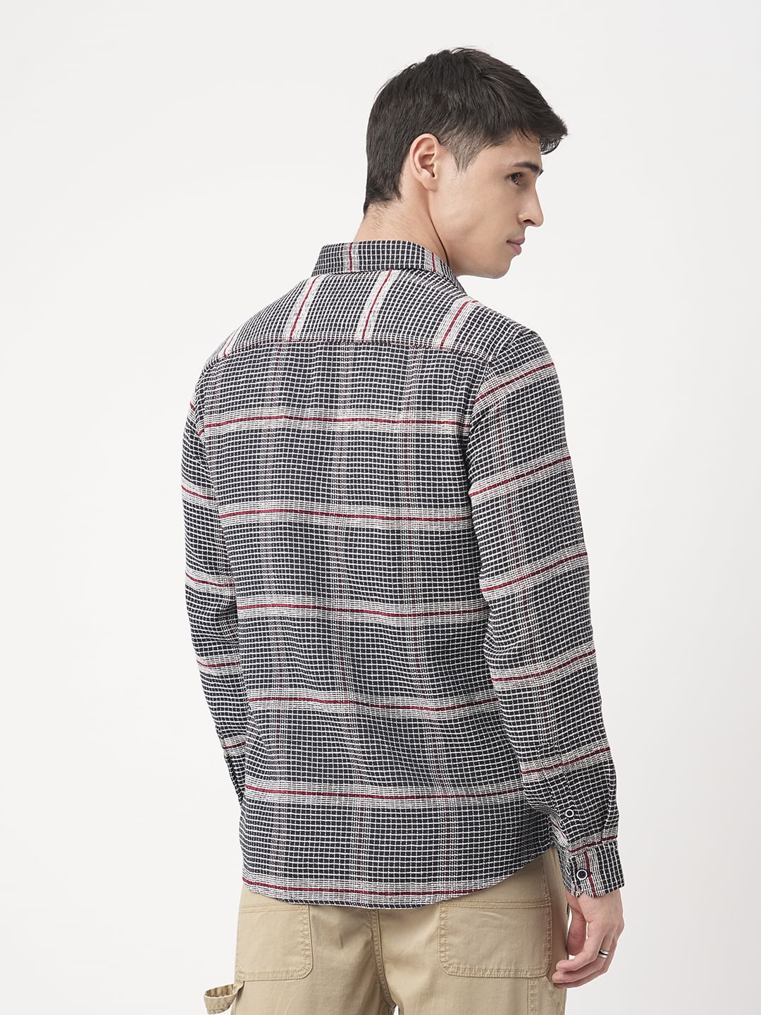 Panache Textured Mini Checks Navy Shirt