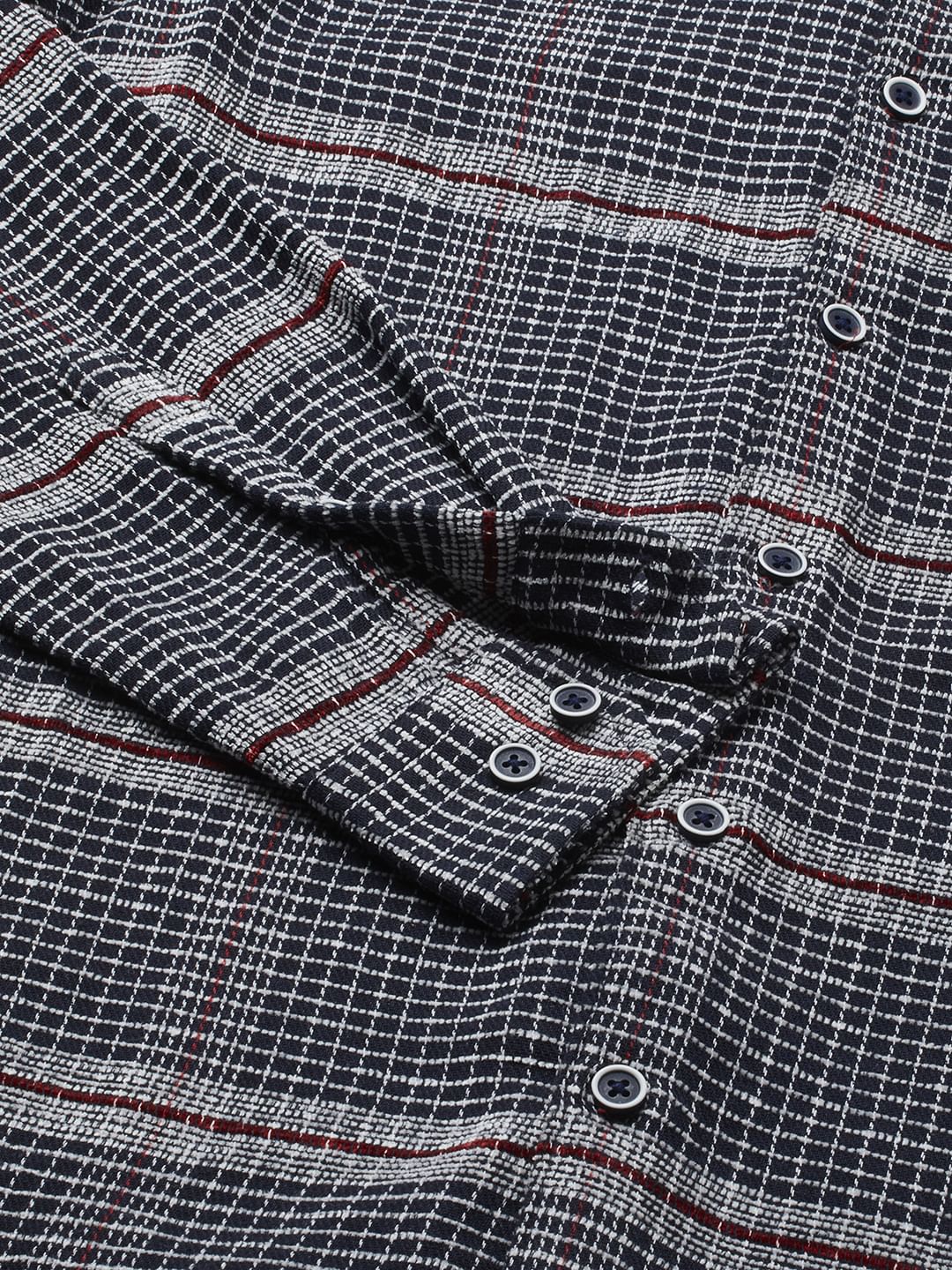 Panache Textured Mini Checks Navy Shirt