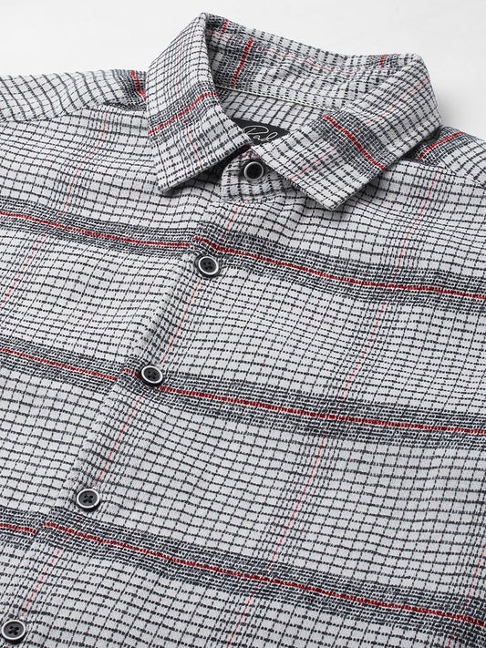 Panache White & Navy Textured Mini Checks Shirt