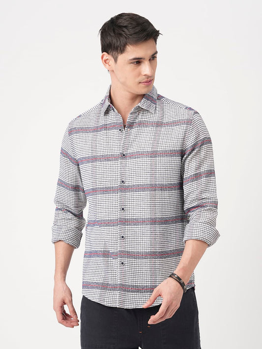 Panache White & Navy Textured Mini Checks Shirt