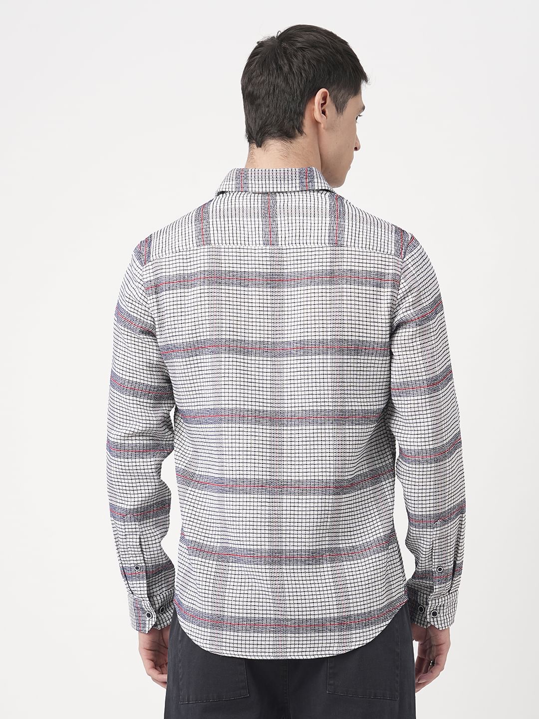 Panache White & Navy Textured Mini Checks Shirt