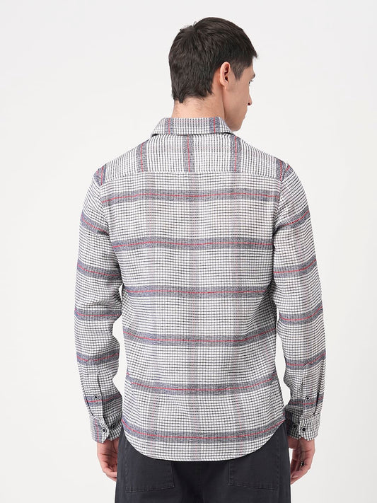 Panache White & Navy Textured Mini Checks Shirt