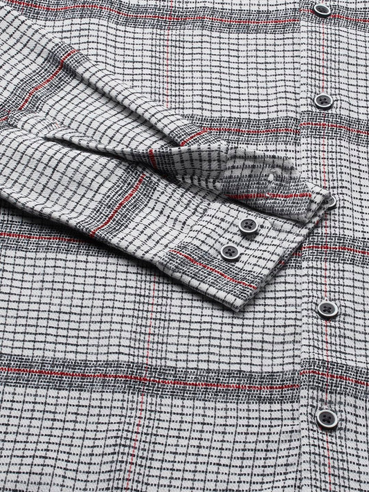 Panache White & Navy Textured Mini Checks Shirt