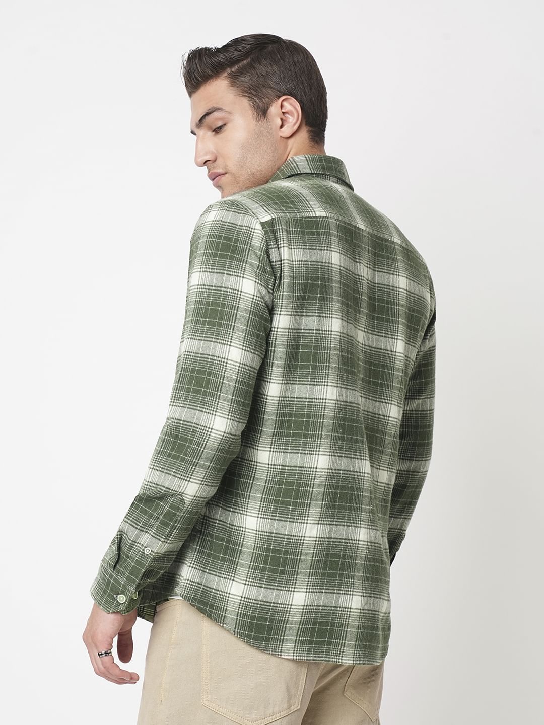 Olive & White Flannel Plaid Checkered Shirt