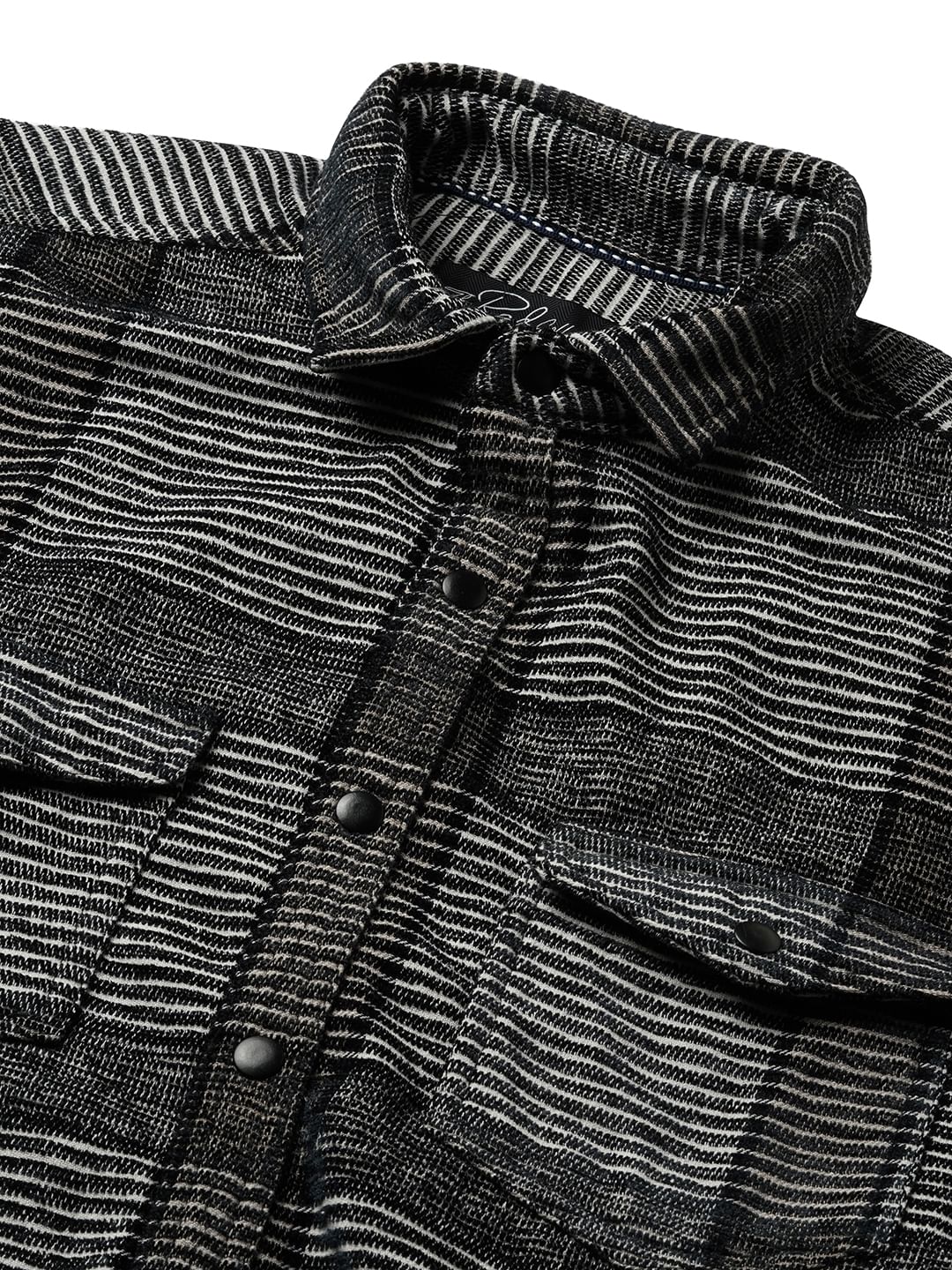 Monochrome Horizontal Stripes Double Flap Pocket Shirt