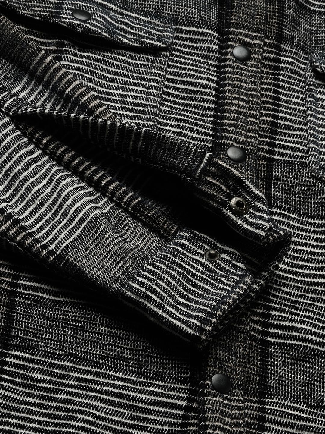 Monochrome Horizontal Stripes Double Flap Pocket Shirt
