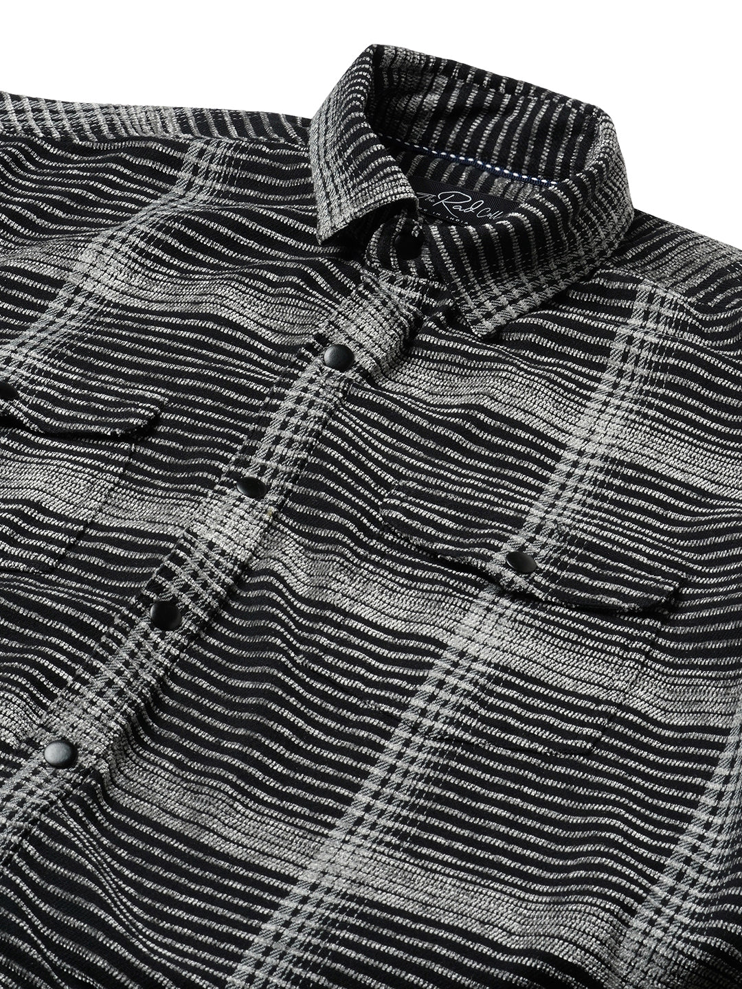 Black & White Checked Double Flap Pocket Textured Overshirt