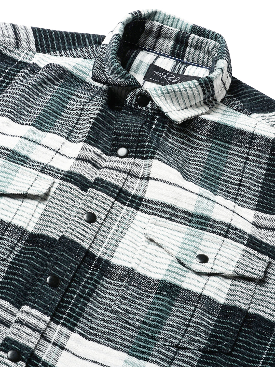 Black & Green Checkered Double Flap Pocket Textured Overshirt