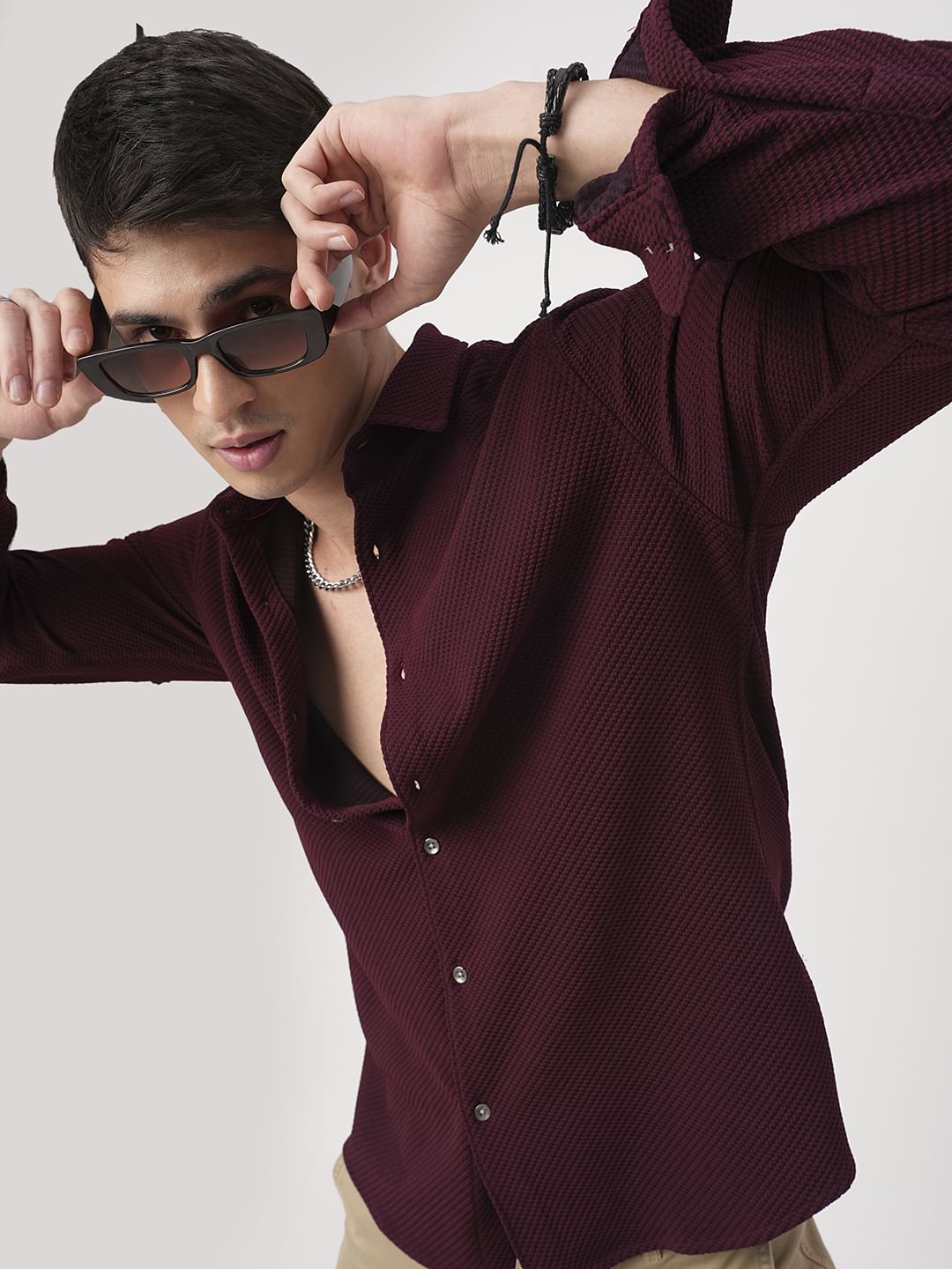 Burnt Maroon Embossed Textured Shirt