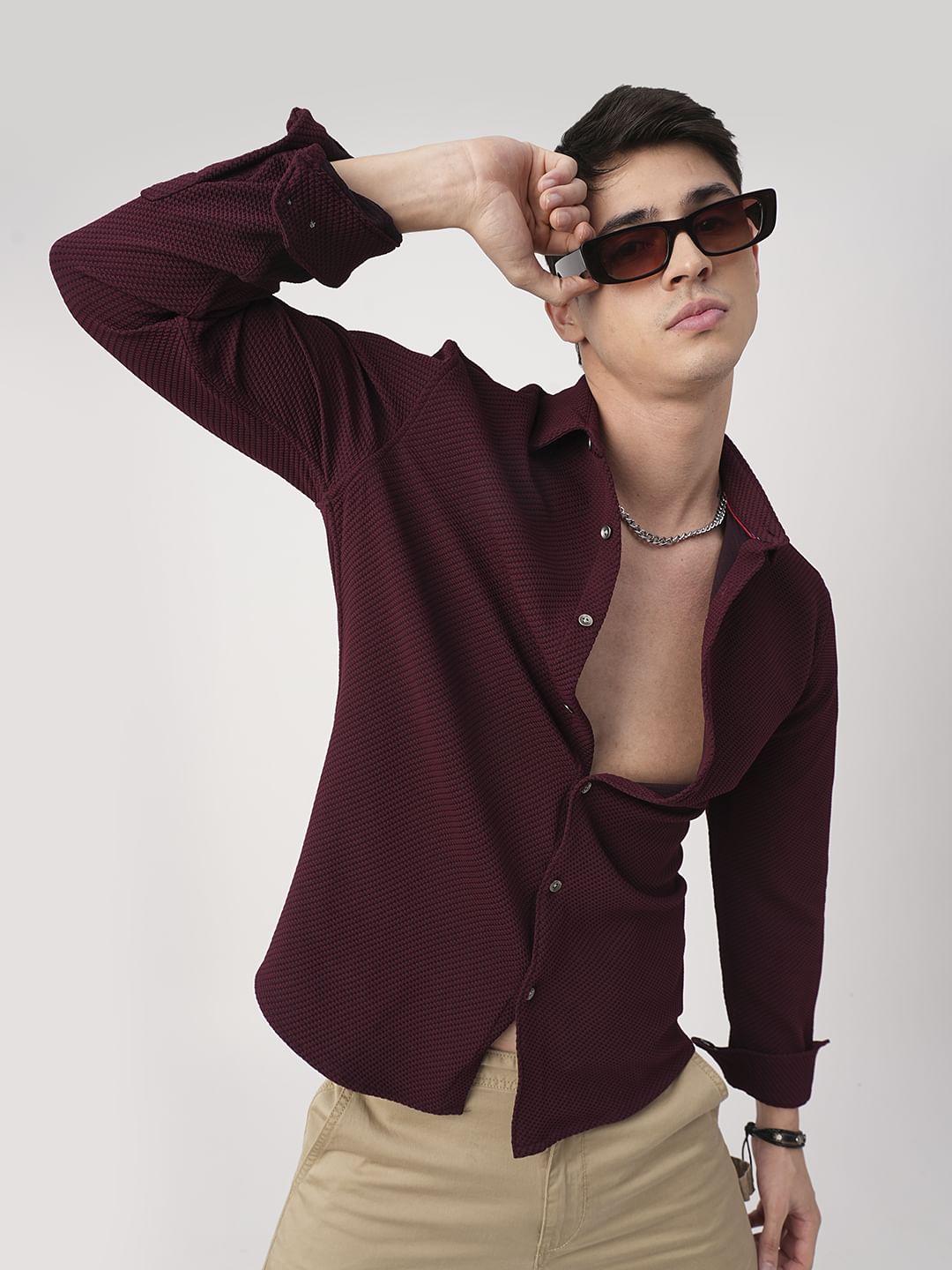 Burnt Maroon Embossed Textured Shirt