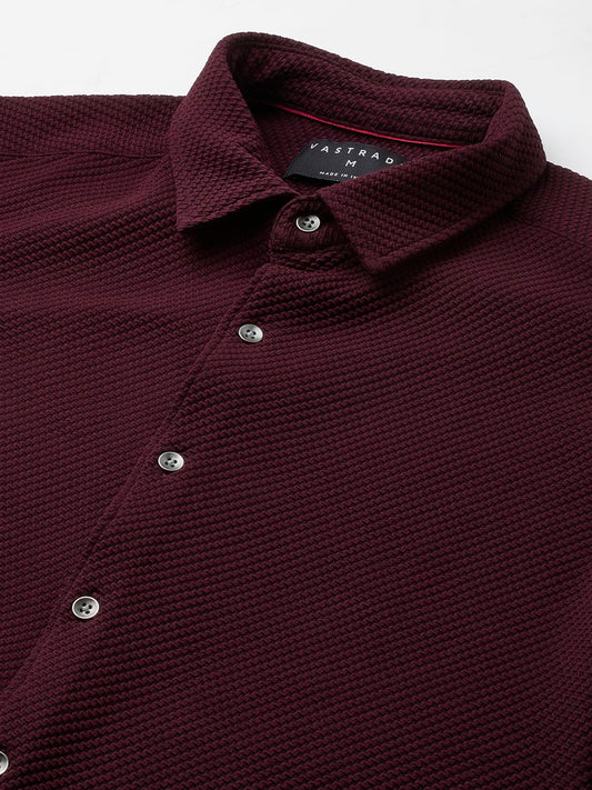Burnt Maroon Embossed Textured Shirt