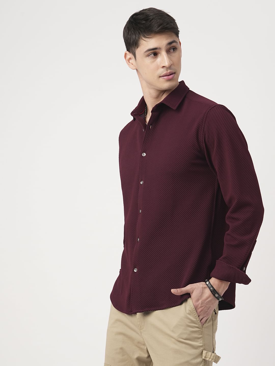 Burnt Maroon Embossed Textured Shirt