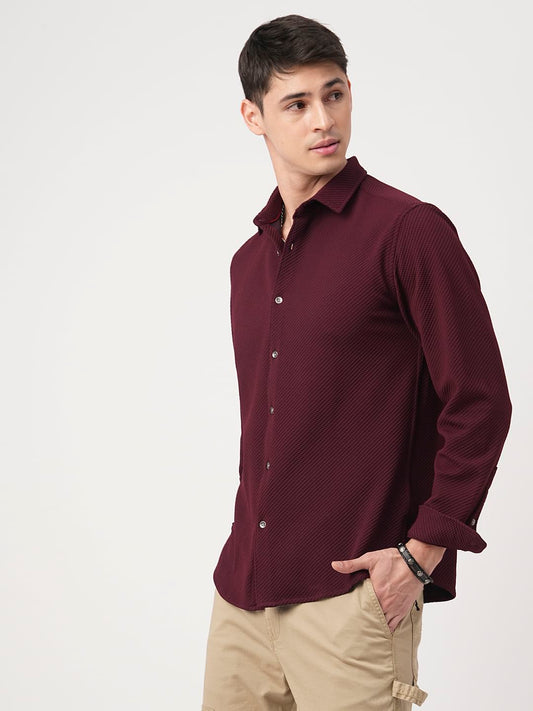Burnt Maroon Embossed Textured Shirt