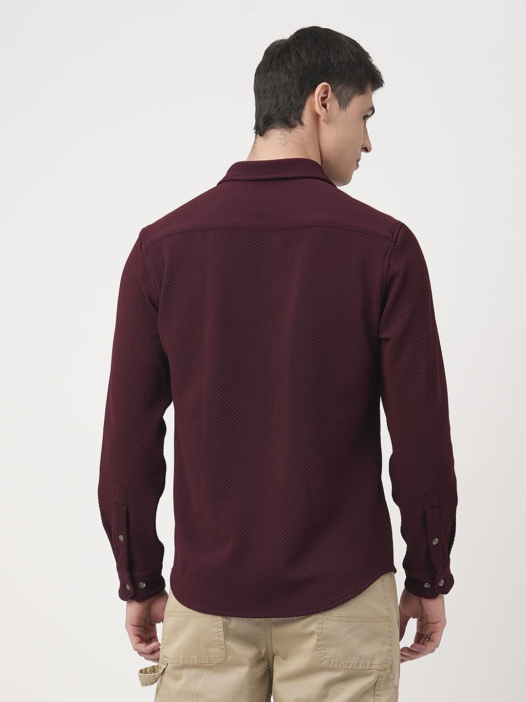 Burnt Maroon Embossed Textured Shirt