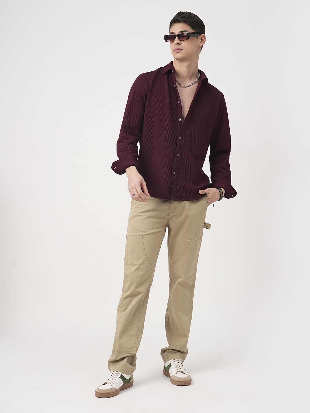 Burnt Maroon Embossed Textured Shirt