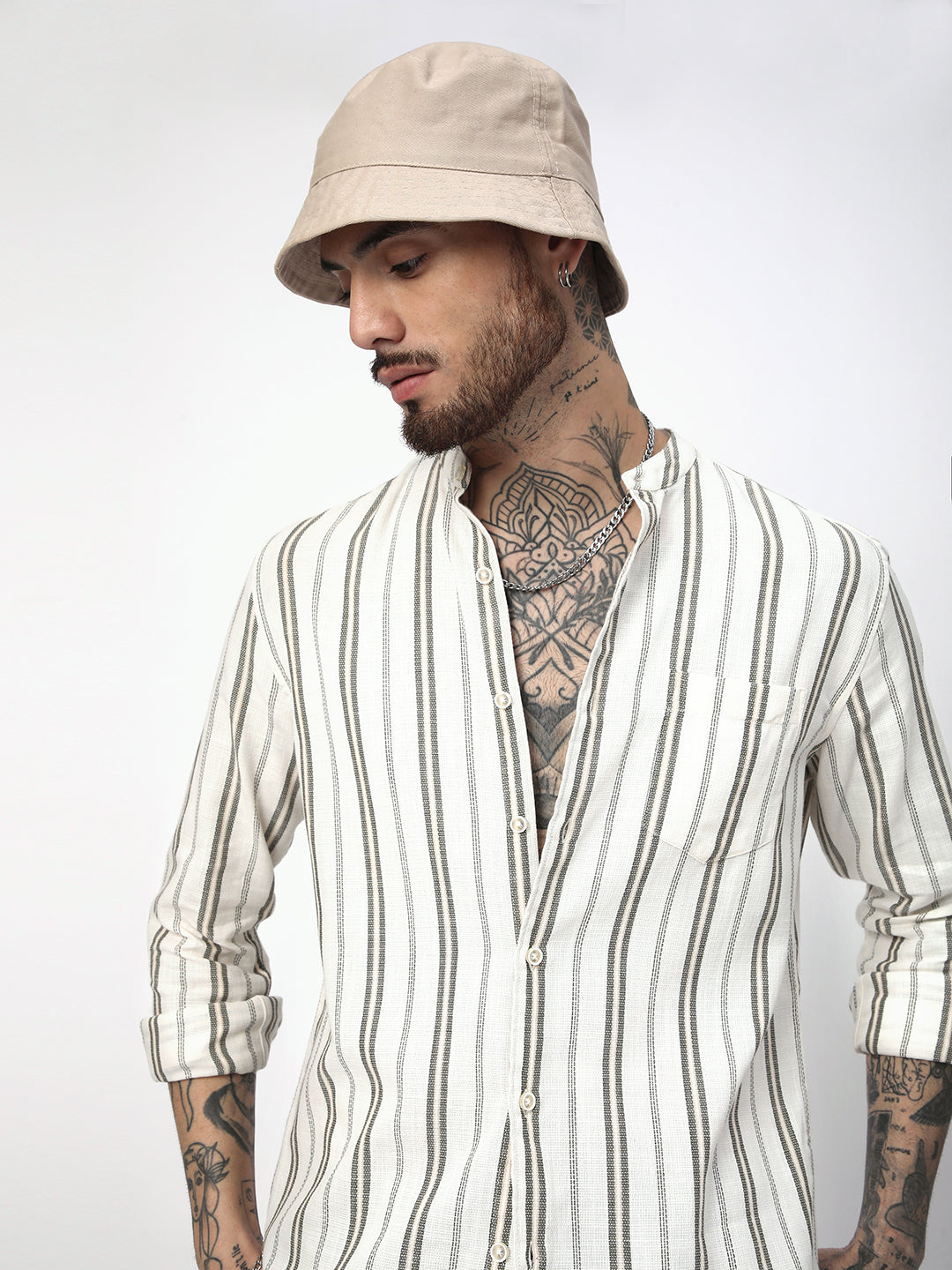 Ivory & Olive Vertical Striped Shirt